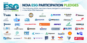 NOIA ESG Network Participation Pledges graphic featuring the Network logo and participating member company logos.